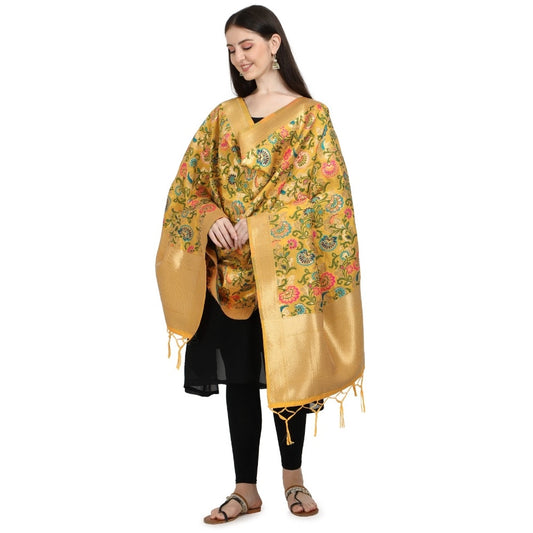 Amfyn Women's Silk Pure Zari weaving Duppatta (Yellow, Length: 2-2.3 Mtrs)