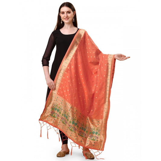 Amfyn Women's Silk Pure Zari weaving Duppatta (Orange, Length: 2-2.3 Mtrs)