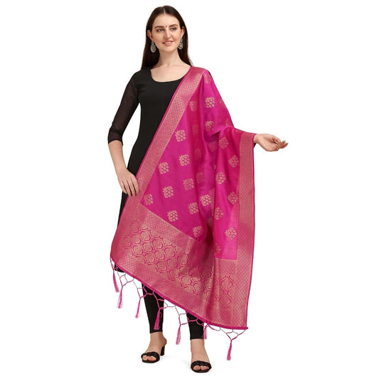 Amfyn Women's Silk Pure Zari weaving Duppatta (Pink, Length: 2-2.3 Mtrs)