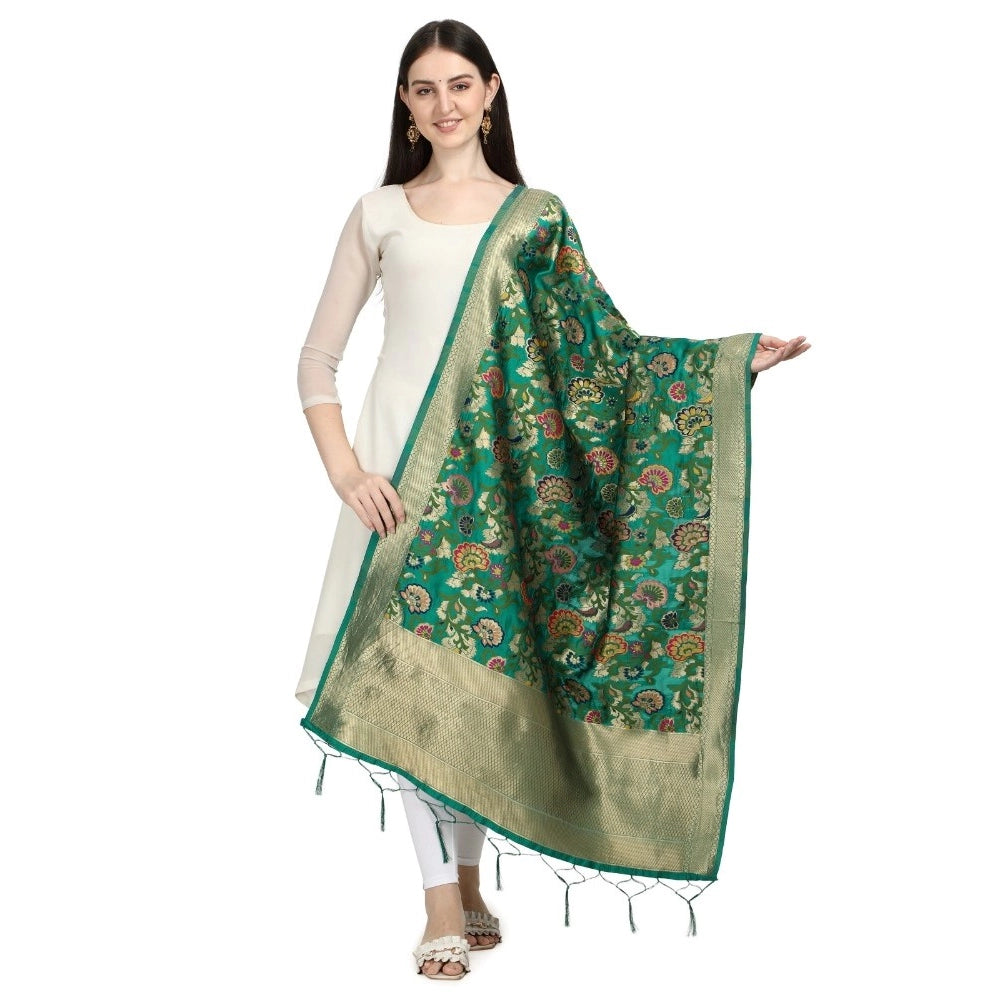 Amfyn Women's Silk Pure Zari weaving Duppatta (Green, Length: 2-2.3 Mtrs)