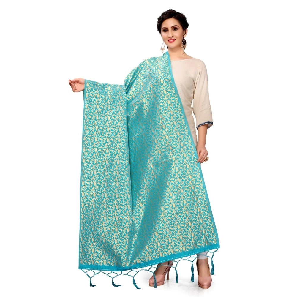 Amfyn Women's Silk Pure weaving Work Duppatta (Light Blue, Length: 2-2.3 Mtrs)