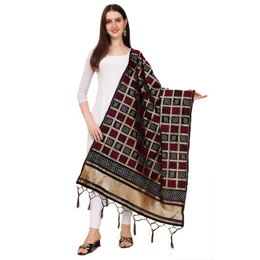 Amfyn Women's Silk Pure weaving Work Duppatta (Black, Length: 2-2.3 Mtrs)