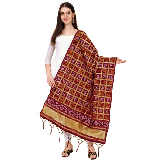 Amfyn Women's Silk Pure weaving Work Duppatta (Maroon, Length: 2-2.3 Mtrs)