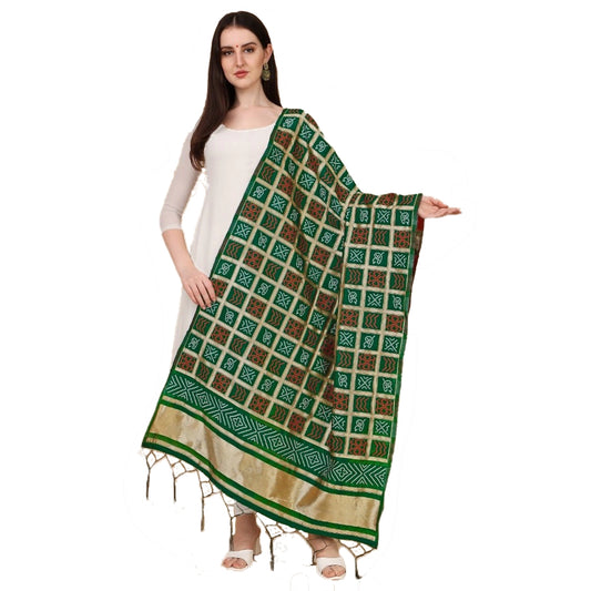 Amfyn Women's Silk Pure weaving Work Duppatta (Green, Length: 2-2.3 Mtrs)