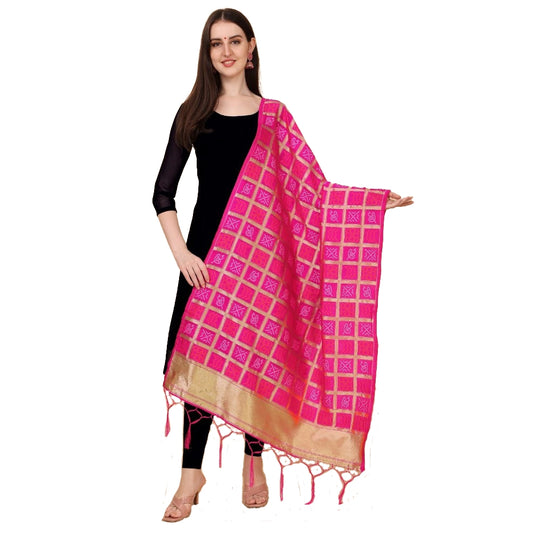 Amfyn Women's Silk Pure weaving Work Duppatta (Pink, Length: 2-2.3 Mtrs)