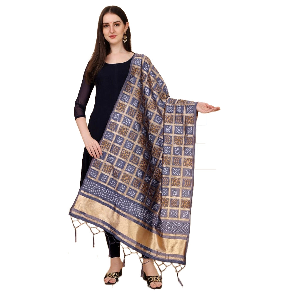 Amfyn Women's Silk Pure weaving Work Duppatta (Grey, Length: 2-2.3 Mtrs)