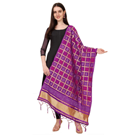 Amfyn Women's Silk Pure weaving Work Duppatta (Purple, Length: 2-2.3 Mtrs)