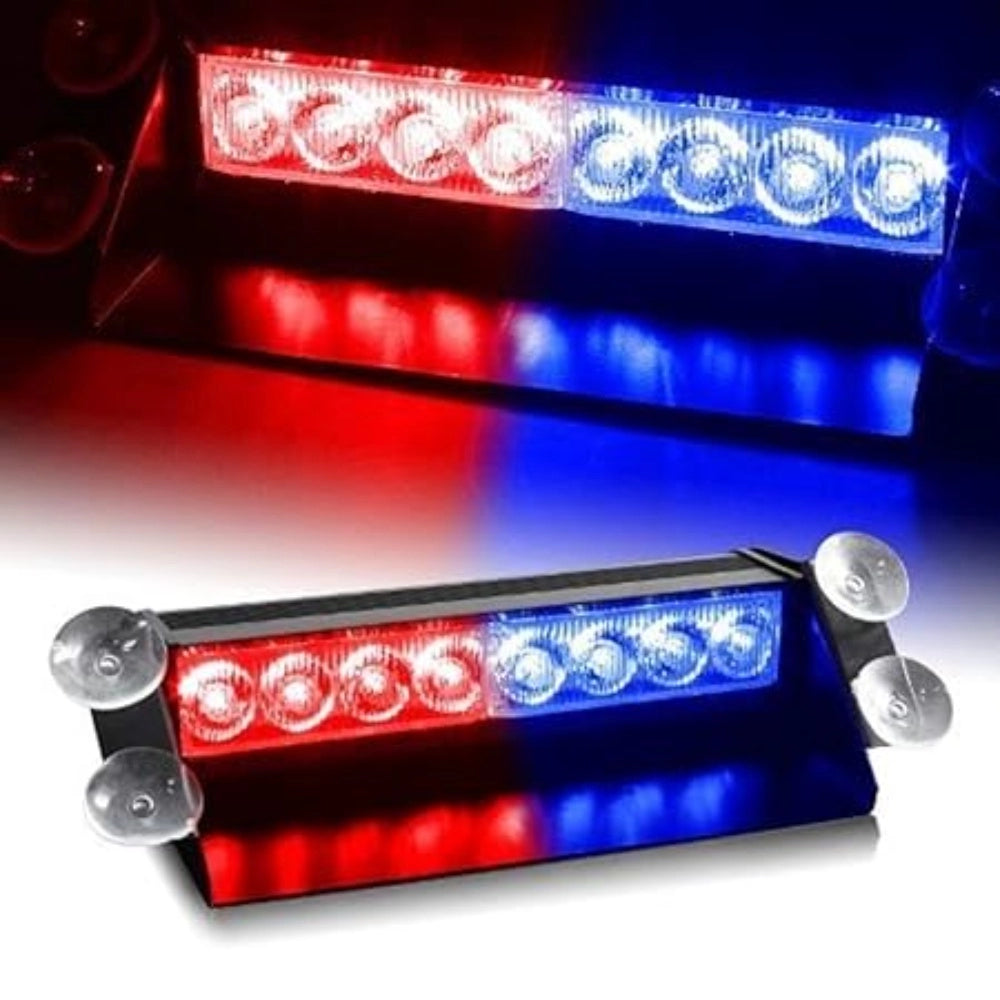 Fashion 8 Led Police Car Flashing Lights Interior Light Car Led 12 V, 12 W Universal For Car (Red and Blue)