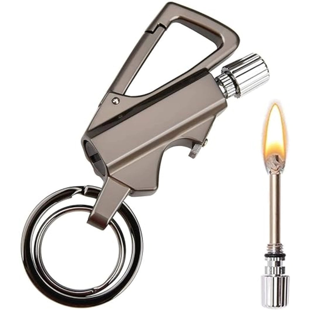Fashion 3 In 1 Keychain Lighter Waterproof Cigarette Flint Lighter Keyring Bottle Opener Fire Starter Match Sticks (Silver)