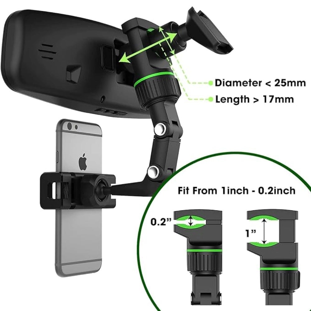 Fashion Universal Clip Cell Phone Holder Multi-Joint Flexible Adjustment For Car Rear View Mirror Back Seat Video Stand (Black)