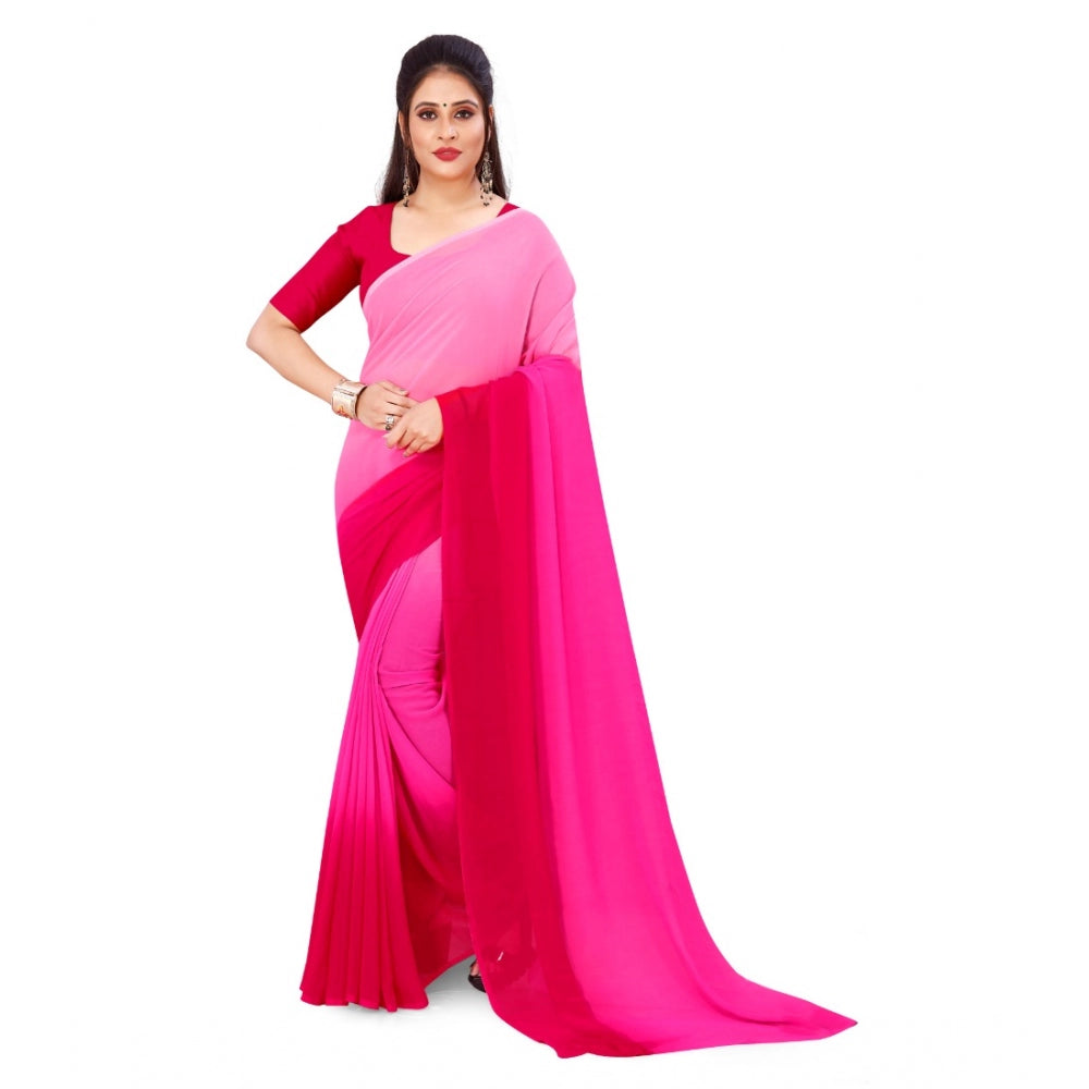 Amfyn Women's Georgette Printed Saree With Unstitched Blouse (Pink, 5-6 Mtrs)