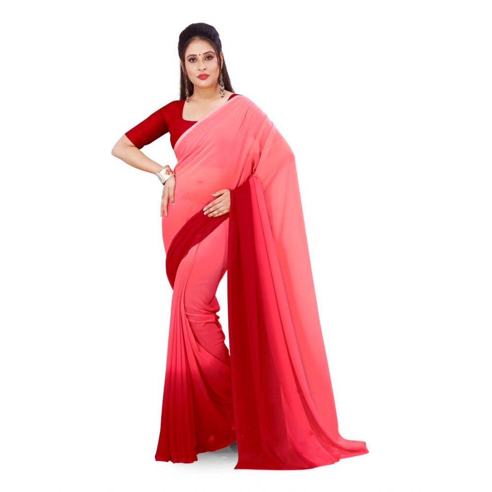 Amfyn Women's Georgette Printed Saree With Unstitched Blouse (Pink, 5-6 Mtrs)