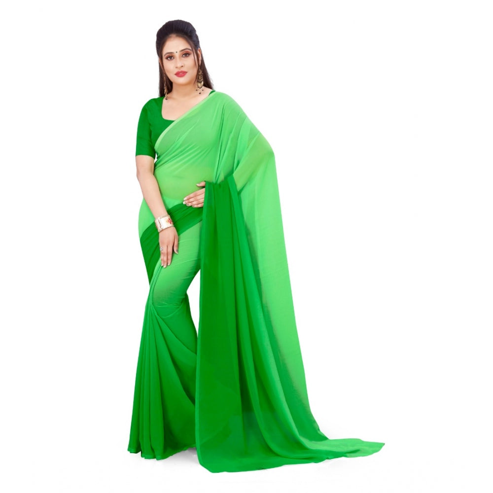 Amfyn Women's Georgette Printed Saree With Unstitched Blouse (Green, 5-6 Mtrs)