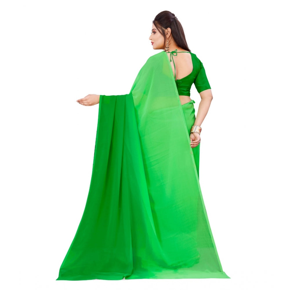 Amfyn Women's Georgette Printed Saree With Unstitched Blouse (Green, 5-6 Mtrs)