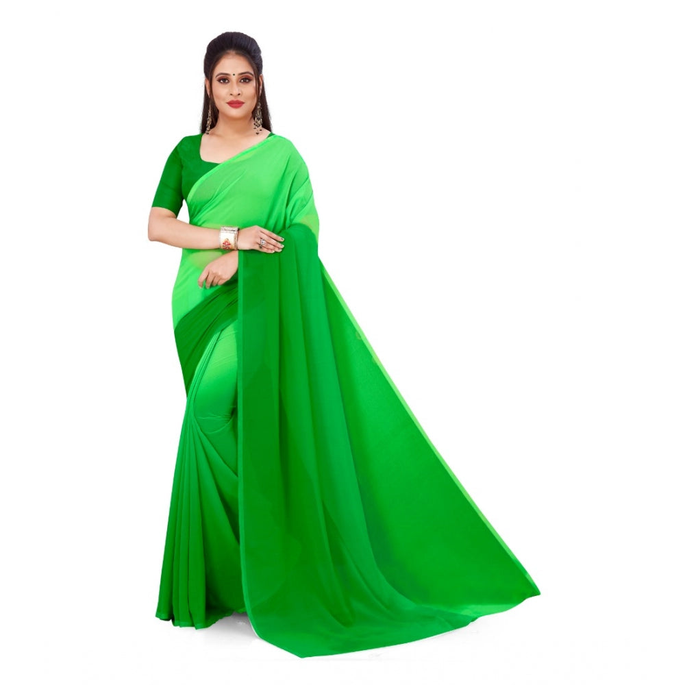 Amfyn Women's Georgette Printed Saree With Unstitched Blouse (Green, 5-6 Mtrs)