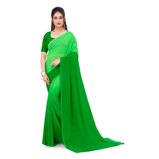 Amfyn Women's Georgette Printed Saree With Unstitched Blouse (Green, 5-6 Mtrs)