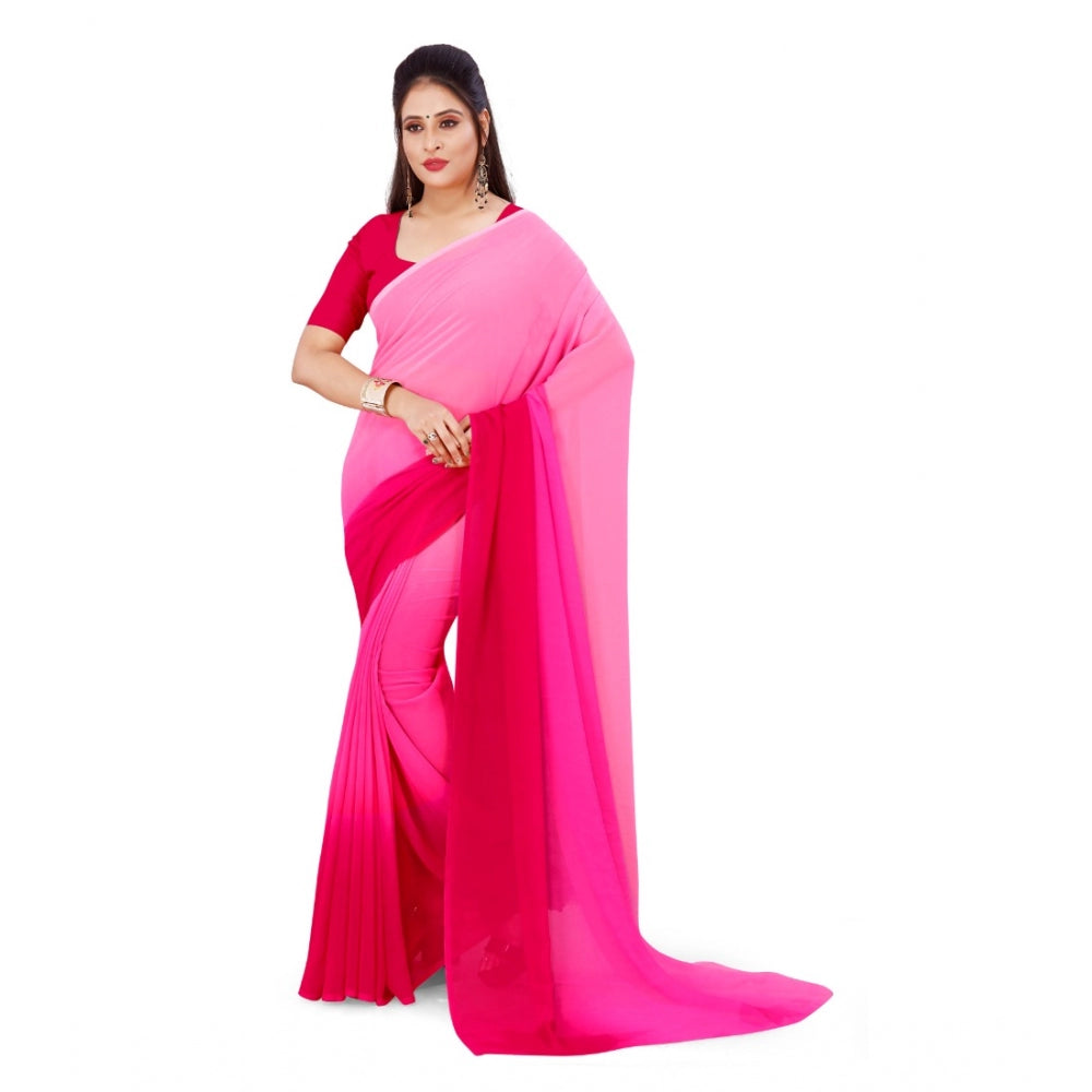 Amfyn Women's Georgette Printed Saree With Unstitched Blouse (Pink, 5-6 Mtrs)