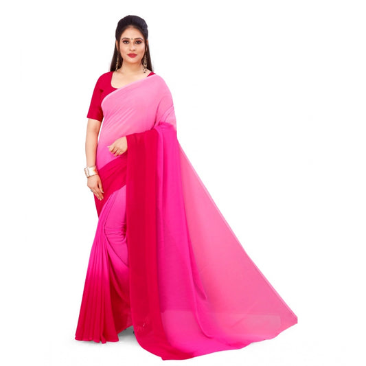 Amfyn Women's Georgette Printed Saree With Unstitched Blouse (Pink, 5-6 Mtrs)