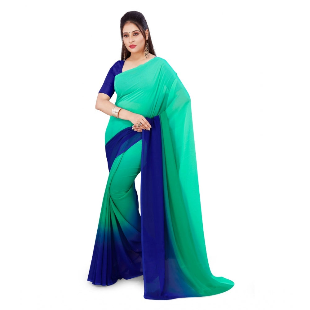 Amfyn Women's Georgette Printed Saree With Unstitched Blouse (Turquoise Green, 5-6 Mtrs)