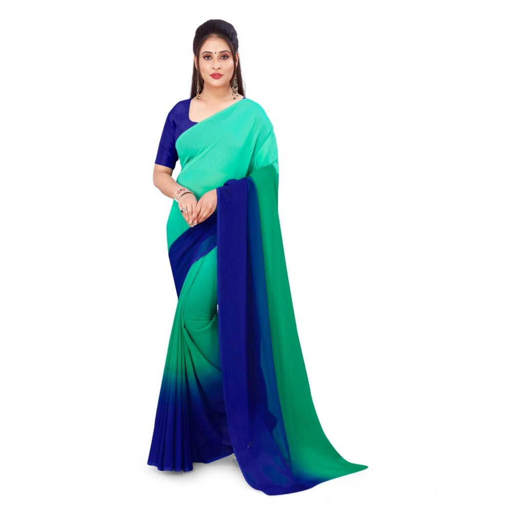 Amfyn Women's Georgette Printed Saree With Unstitched Blouse (Turquoise Green, 5-6 Mtrs)