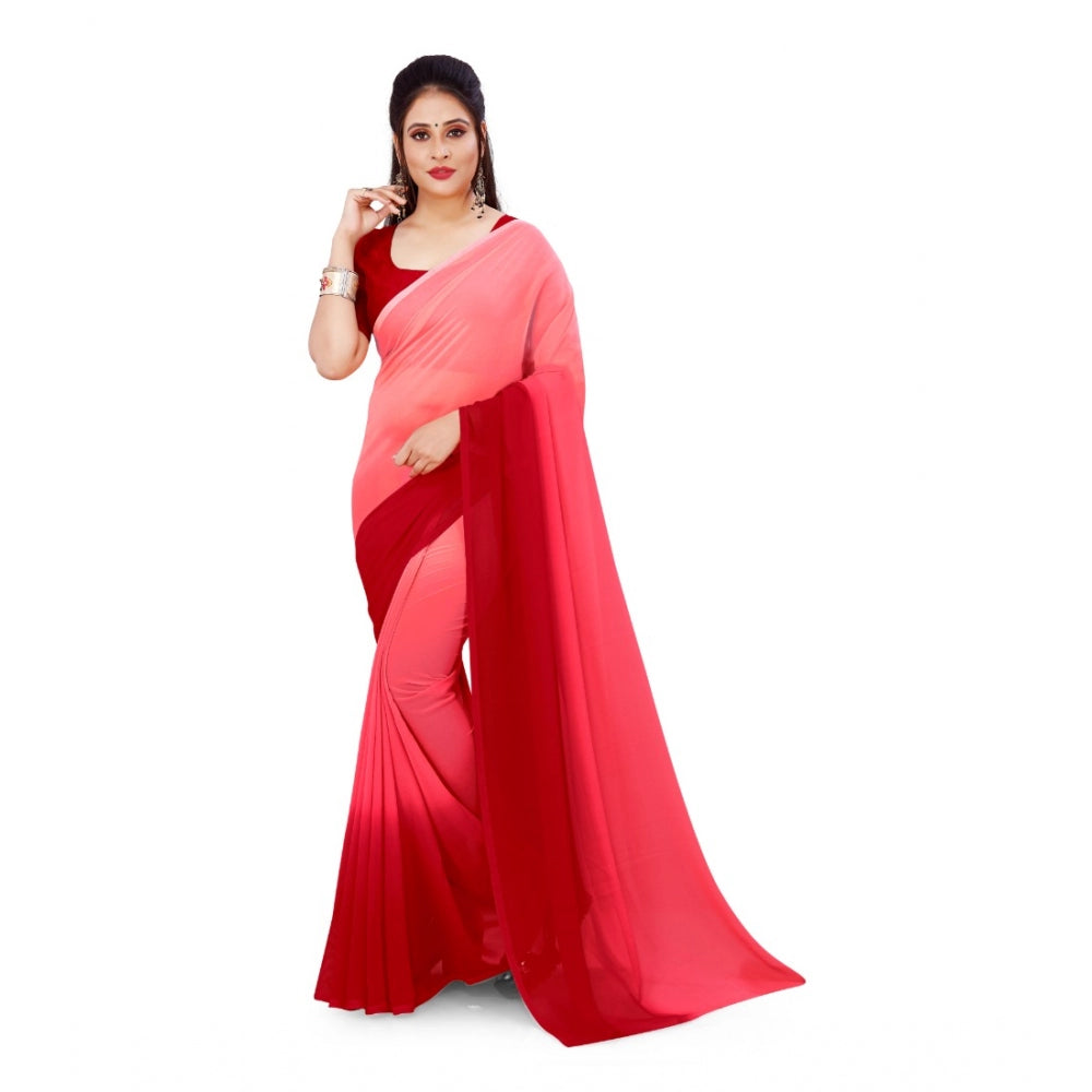 Amfyn Women's Georgette Printed Saree With Unstitched Blouse (Pink, 5-6 Mtrs)