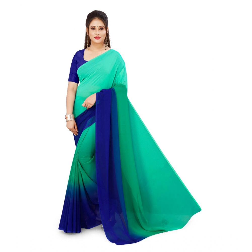 Amfyn Women's Georgette Printed Saree With Unstitched Blouse (Turquoise Green, 5-6 Mtrs)