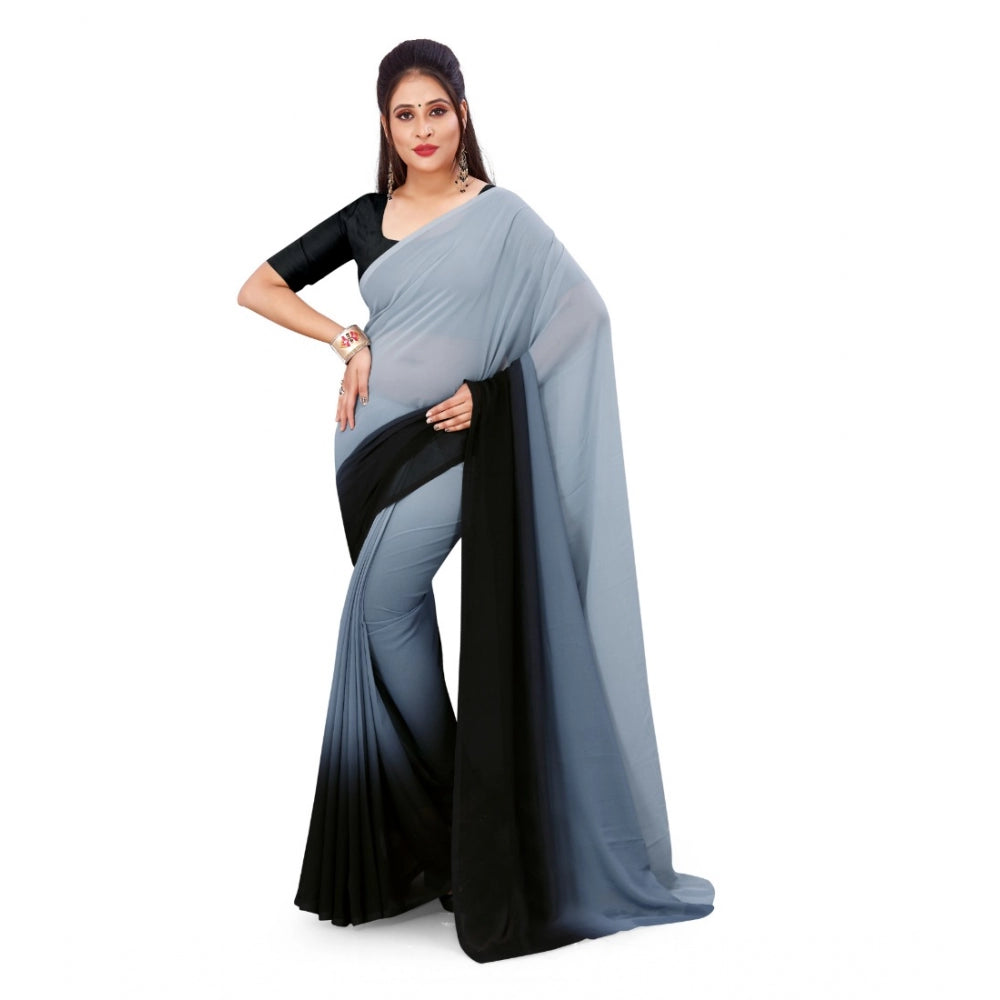 Amfyn Women's Georgette Printed Saree With Unstitched Blouse (Grey, 5-6 Mtrs)