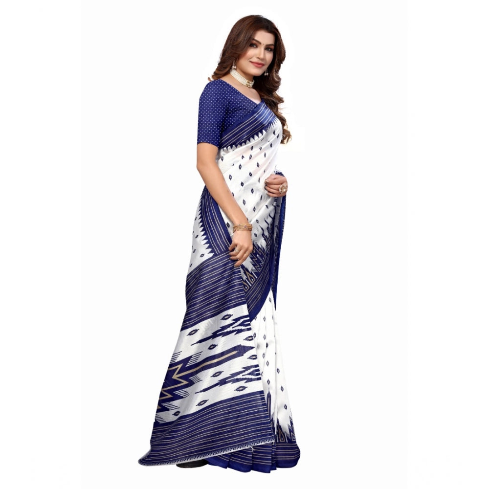 Amfyn Women's Art Silk Printed Saree With Unstitched Blouse (Navy Blue, 5-6 Mtrs)