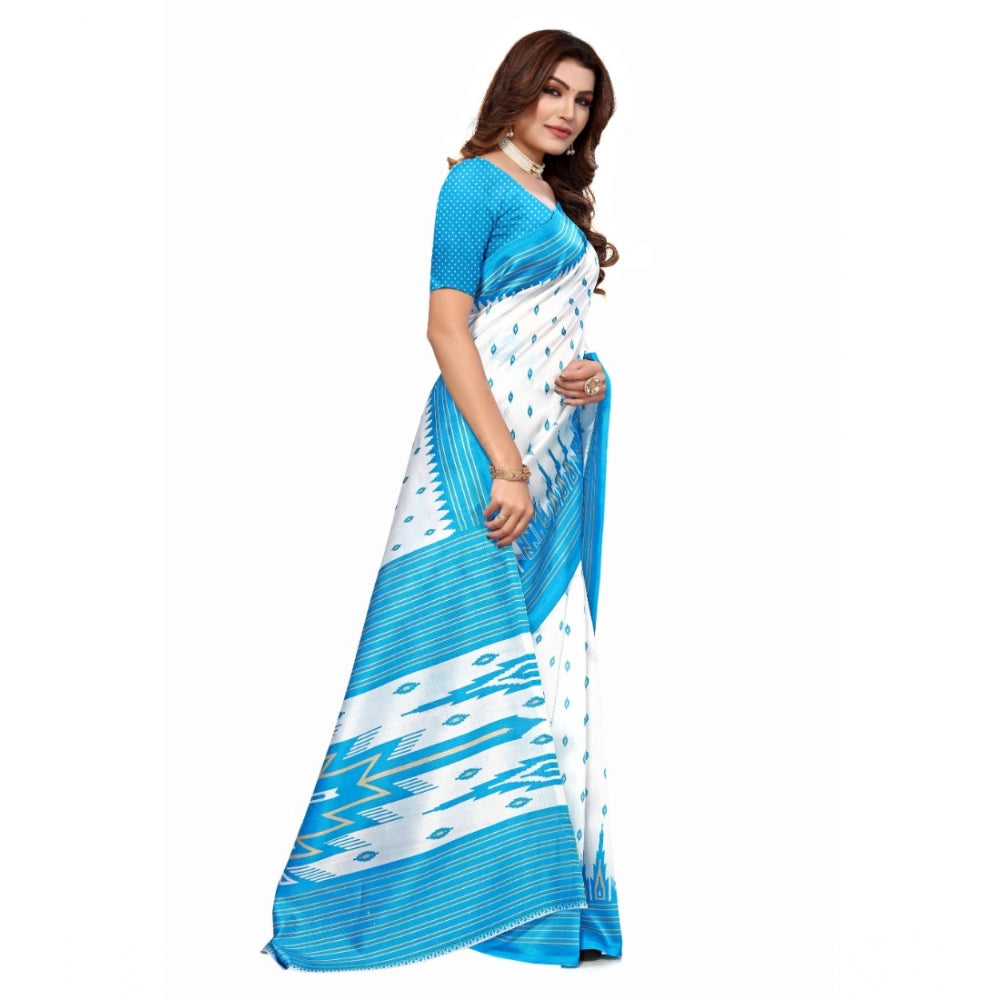 Amfyn Women's Art Silk Printed Saree With Unstitched Blouse (Blue, 5-6 Mtrs)