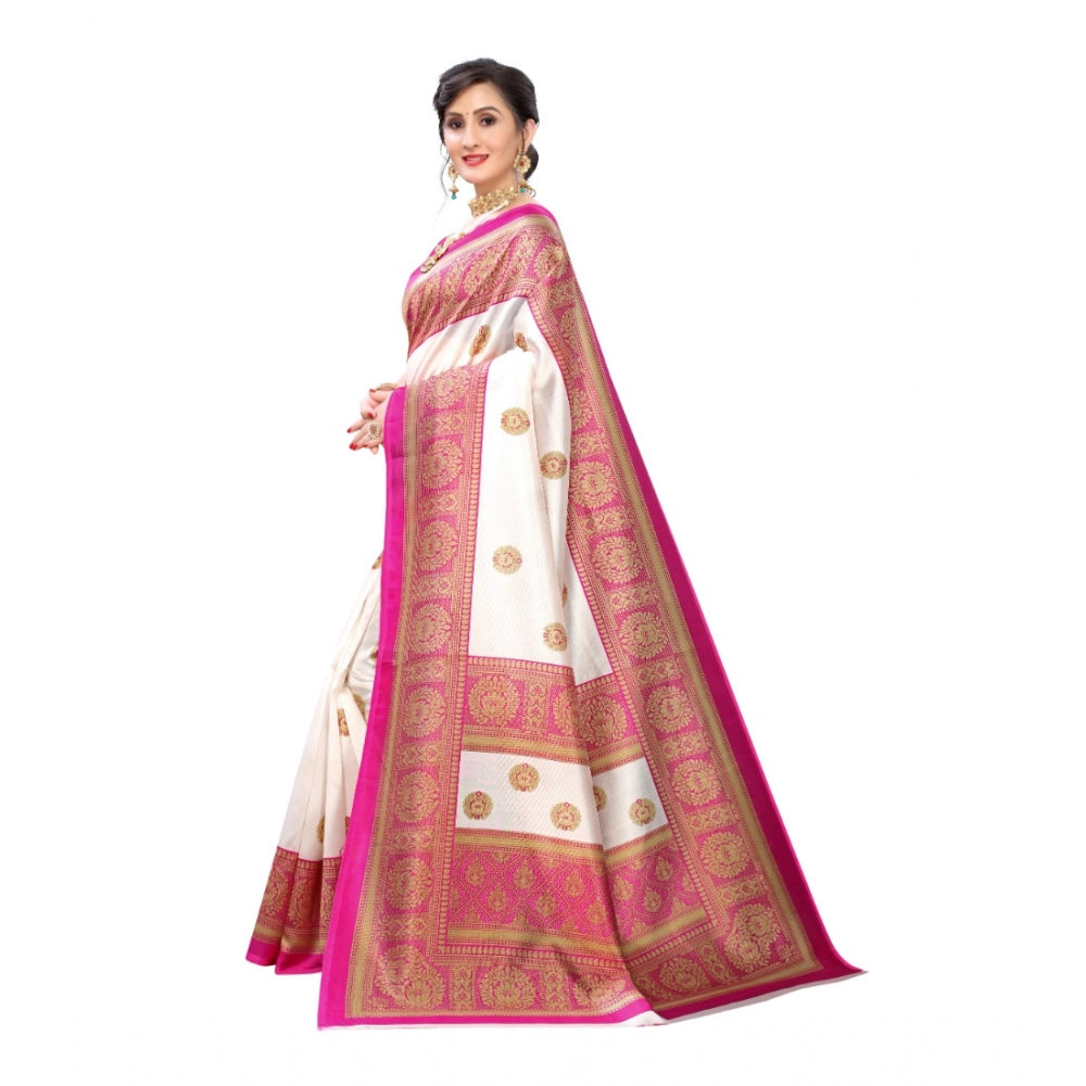 Fashion Women's Art Silk Printed Saree With Unstitched Blouse (Pink, 5-6 Mtrs)