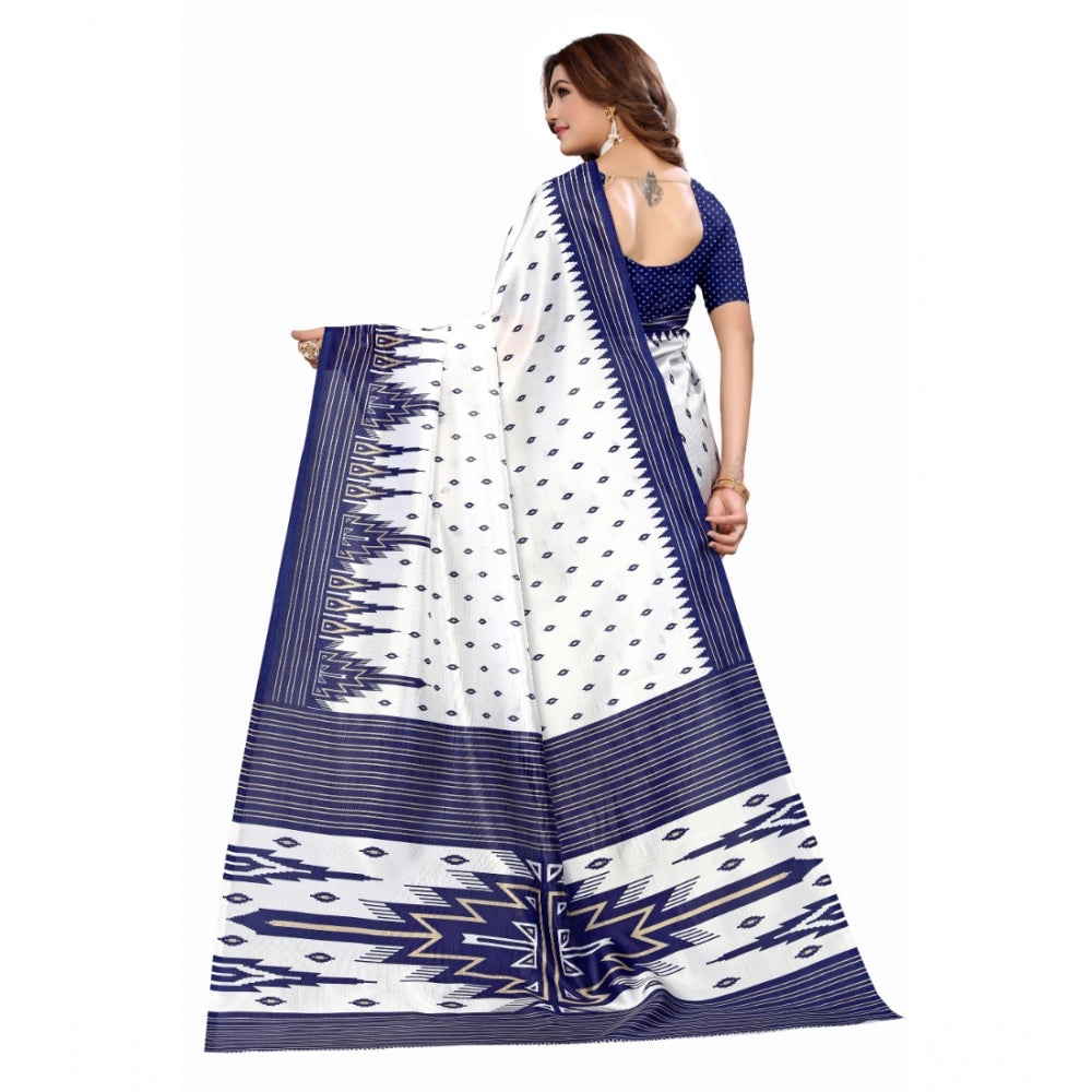 Amfyn Women's Art Silk Printed Saree With Unstitched Blouse (Navy Blue, 5-6 Mtrs)