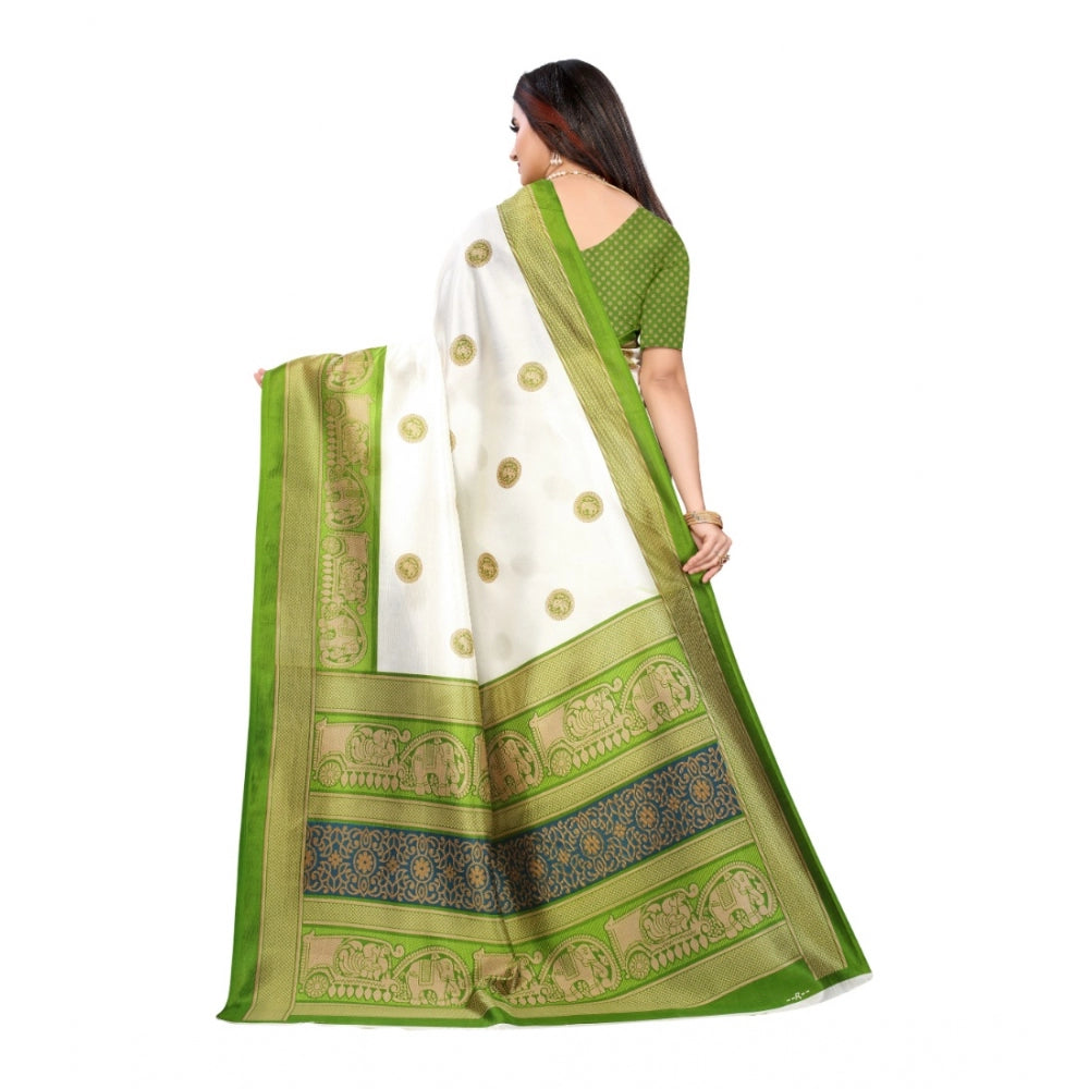 Fashion Women's Art Silk Printed Saree With Unstitched Blouse (Green, 5-6 Mtrs)