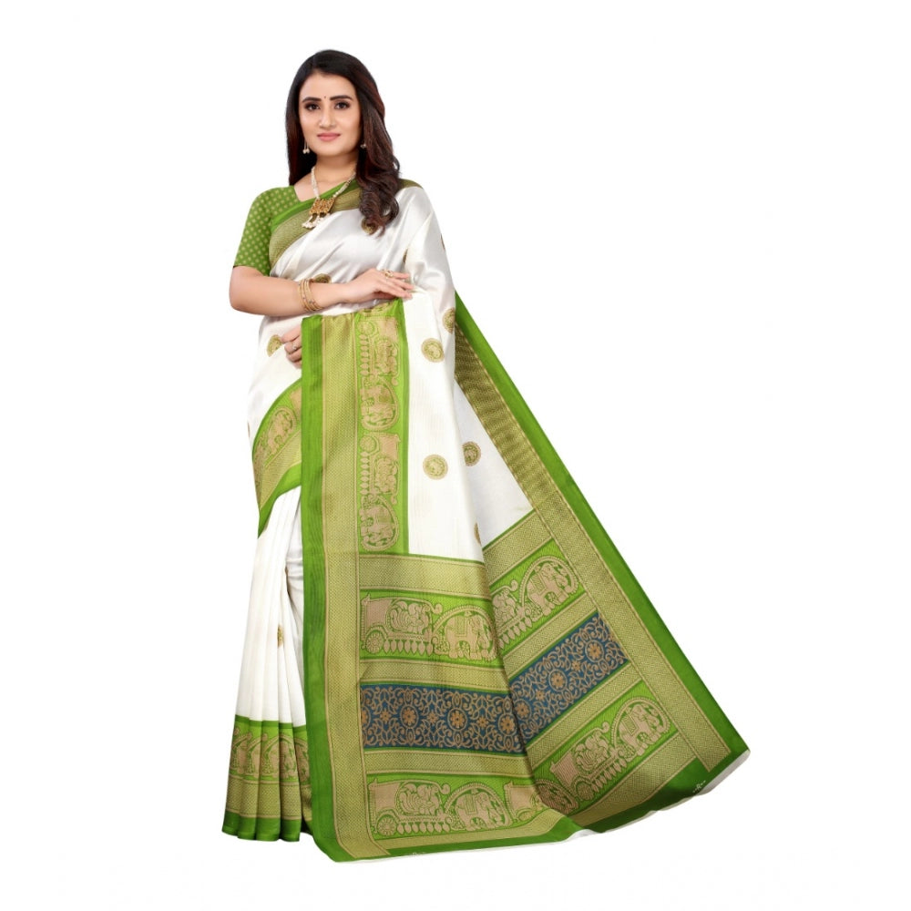 Fashion Women's Art Silk Printed Saree With Unstitched Blouse (Green, 5-6 Mtrs)