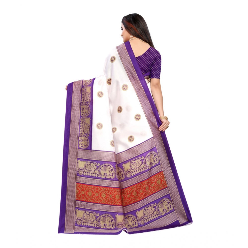 Amfyn Women's Art Silk Printed Saree With Unstitched Blouse (Purple, 5-6 Mtrs)