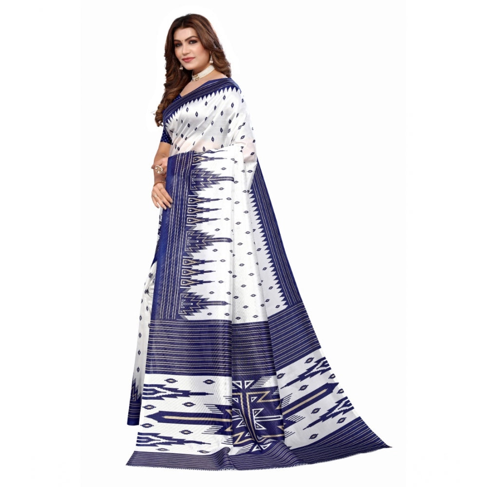 Fashion Women's Art Silk Printed Saree With Unstitched Blouse (Navy Blue, 5-6 Mtrs)