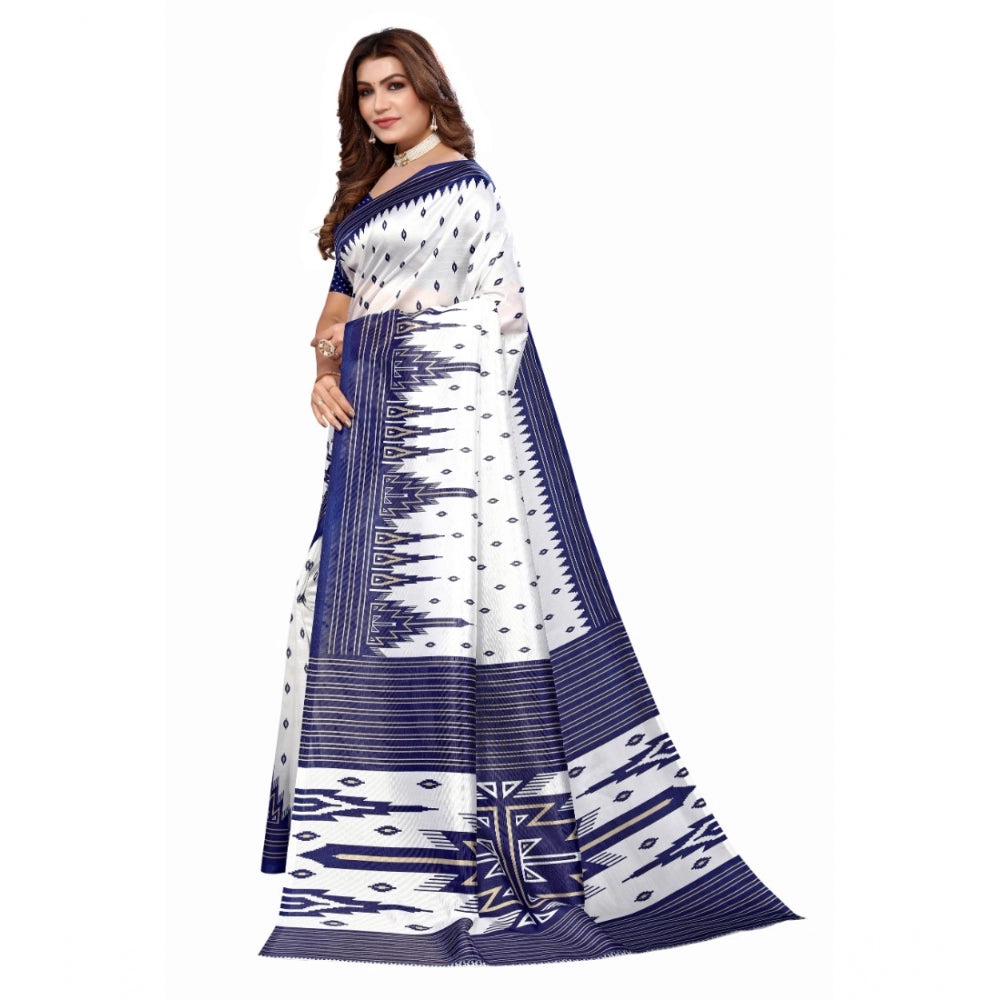 Amfyn Women's Art Silk Printed Saree With Unstitched Blouse (Navy Blue, 5-6 Mtrs)