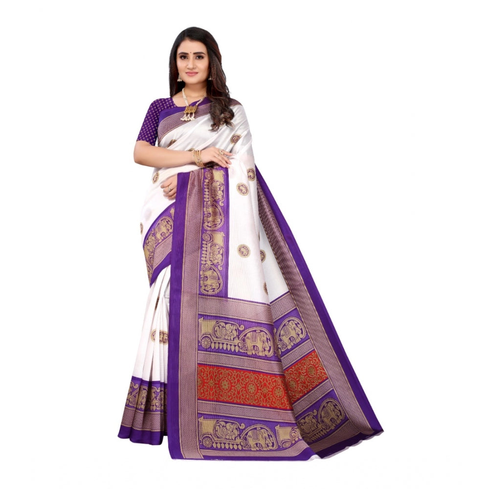 Amfyn Women's Art Silk Printed Saree With Unstitched Blouse (Purple, 5-6 Mtrs)