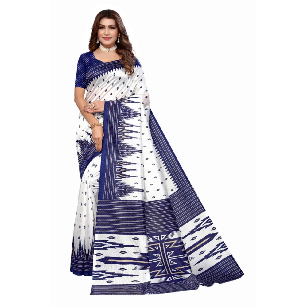 Amfyn Women's Art Silk Printed Saree With Unstitched Blouse (Navy Blue, 5-6 Mtrs)