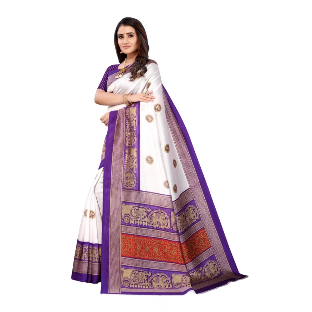 Amfyn Women's Art Silk Printed Saree With Unstitched Blouse (Purple, 5-6 Mtrs)