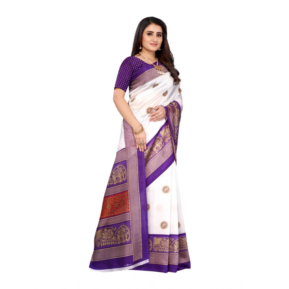 Amfyn Women's Art Silk Printed Saree With Unstitched Blouse (Purple, 5-6 Mtrs)