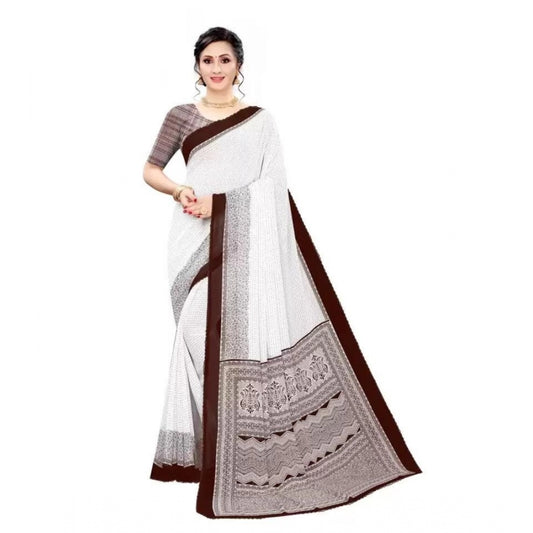 Amfyn Women's Georgette Printed Saree With Unstitched Blouse (Coffee)