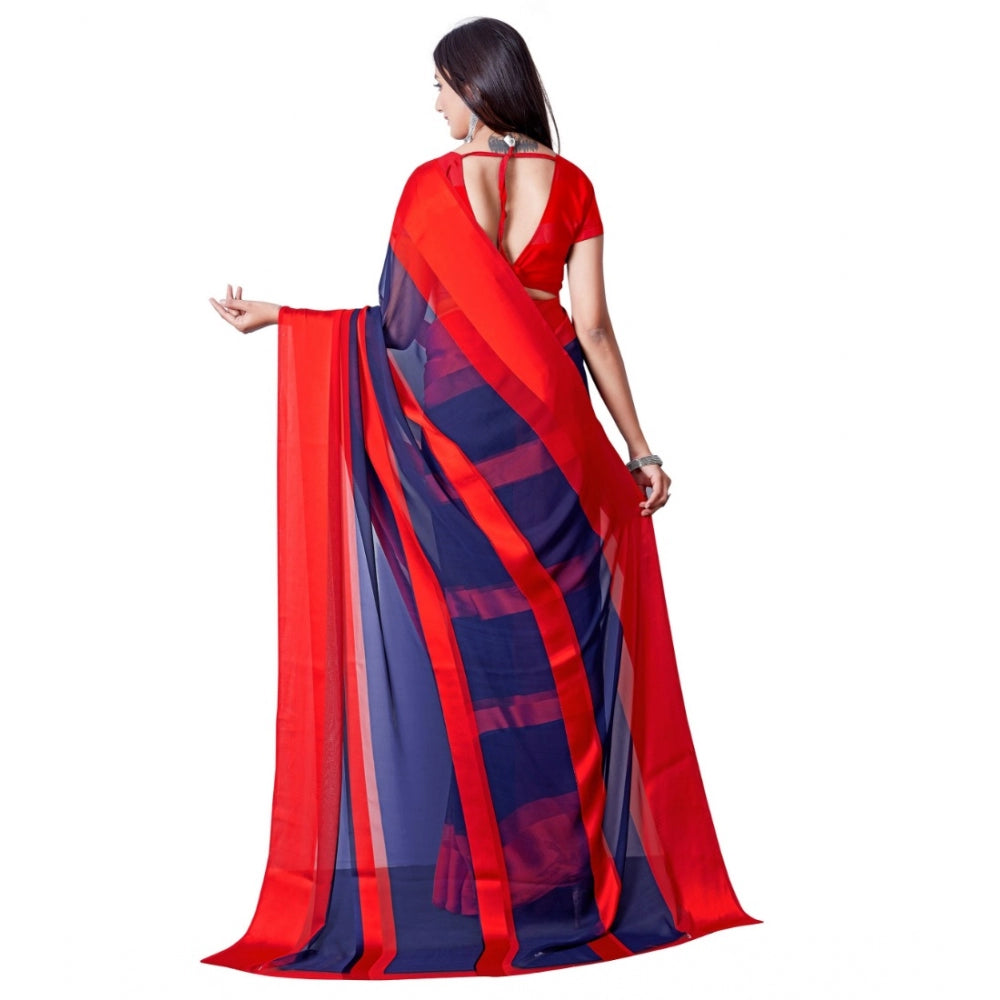 Fashion Women's Sattin Patta Printed Saree With Unstitched Blouse (Red)