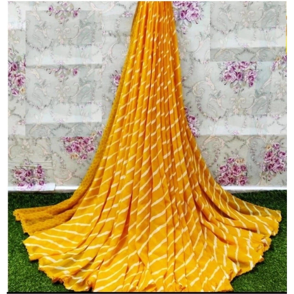 Fashion Women's Georgette Printed Saree With Unstitched Blouse (Yellow)