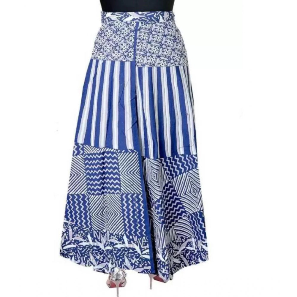 Amfyn Women's Cotton Printed Wrap Around Maxi Skirt (Blue, Free Size)