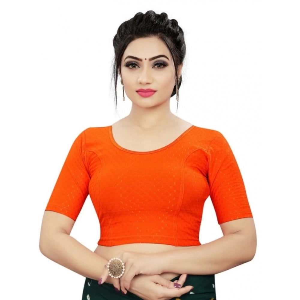 Fashion Women's Cotton Lycra Blend Solid Non Padded Readymade Blouse (Orange, Size: Free Size)