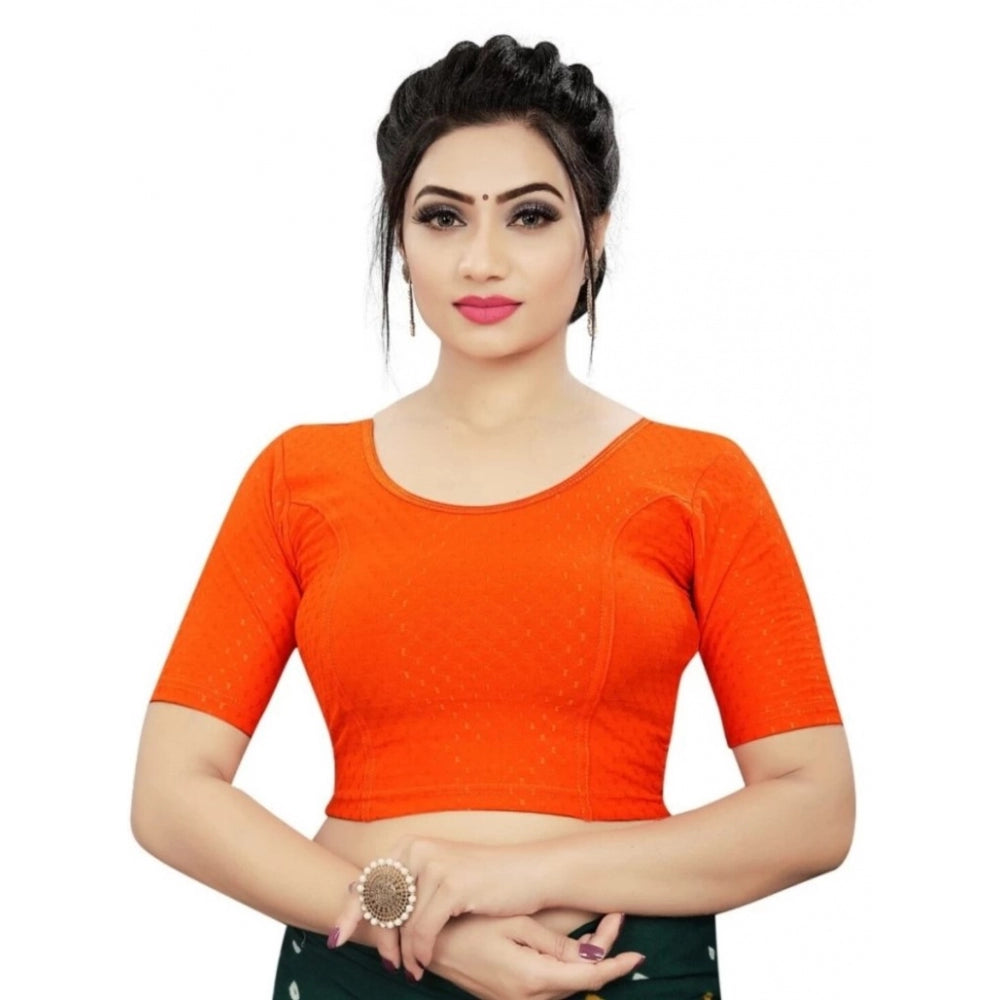 Amfyn Women's Cotton Lycra Blend Solid Non Padded Readymade Blouse (Orange, Size: Free Size)