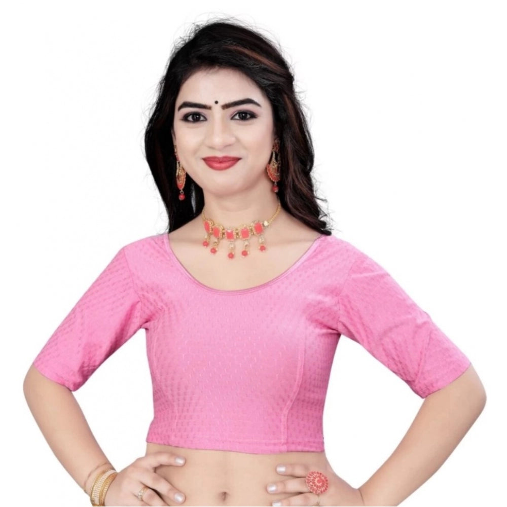 Fashion Women's Cotton Lycra Blend Solid Non Padded Readymade Blouse (Pink, Size: Free Size)