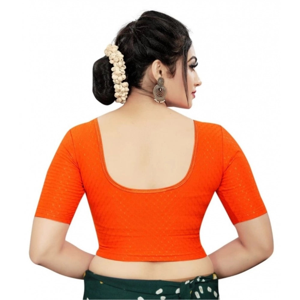 Fashion Women's Cotton Lycra Blend Solid Non Padded Readymade Blouse (Orange, Size: Free Size)