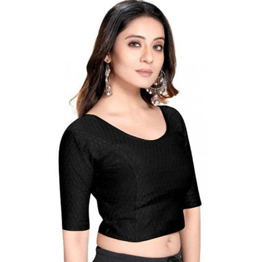 Amfyn Women's Cotton Lycra Blend Solid Non Padded Readymade Blouse (Black, Size: Free Size)