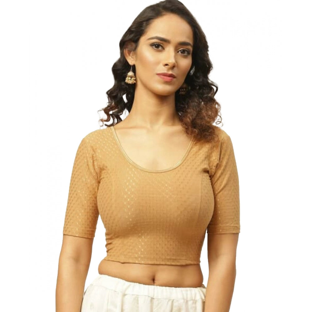 Fashion Women's Cotton Lycra Blend Solid Non Padded Readymade Blouse (Beige, Size: Free Size)